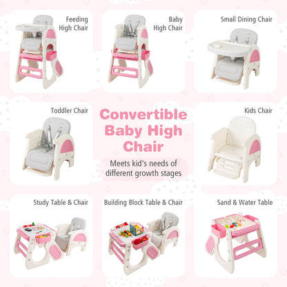 Convertible Baby High Chair with Adjustable Backrest & Tray
