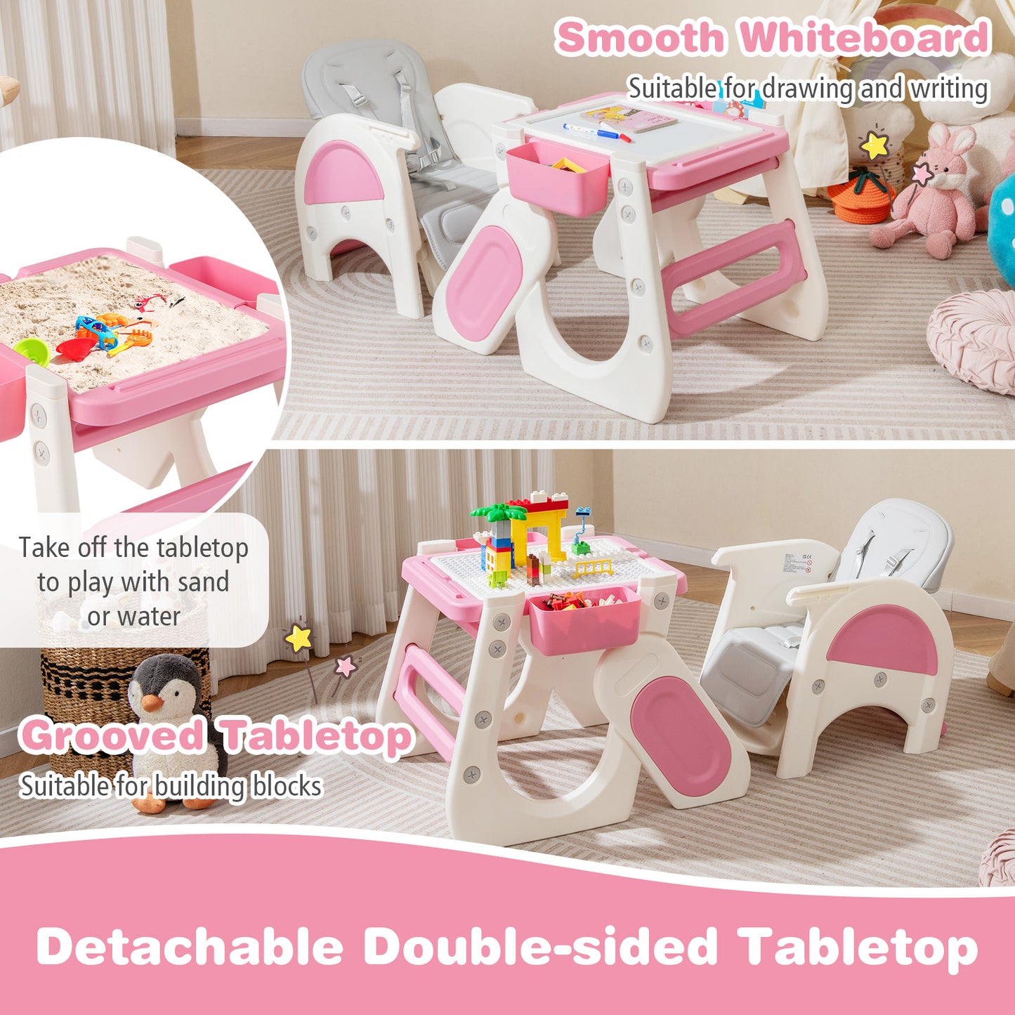 Convertible Baby High Chair with Adjustable Backrest & Tray