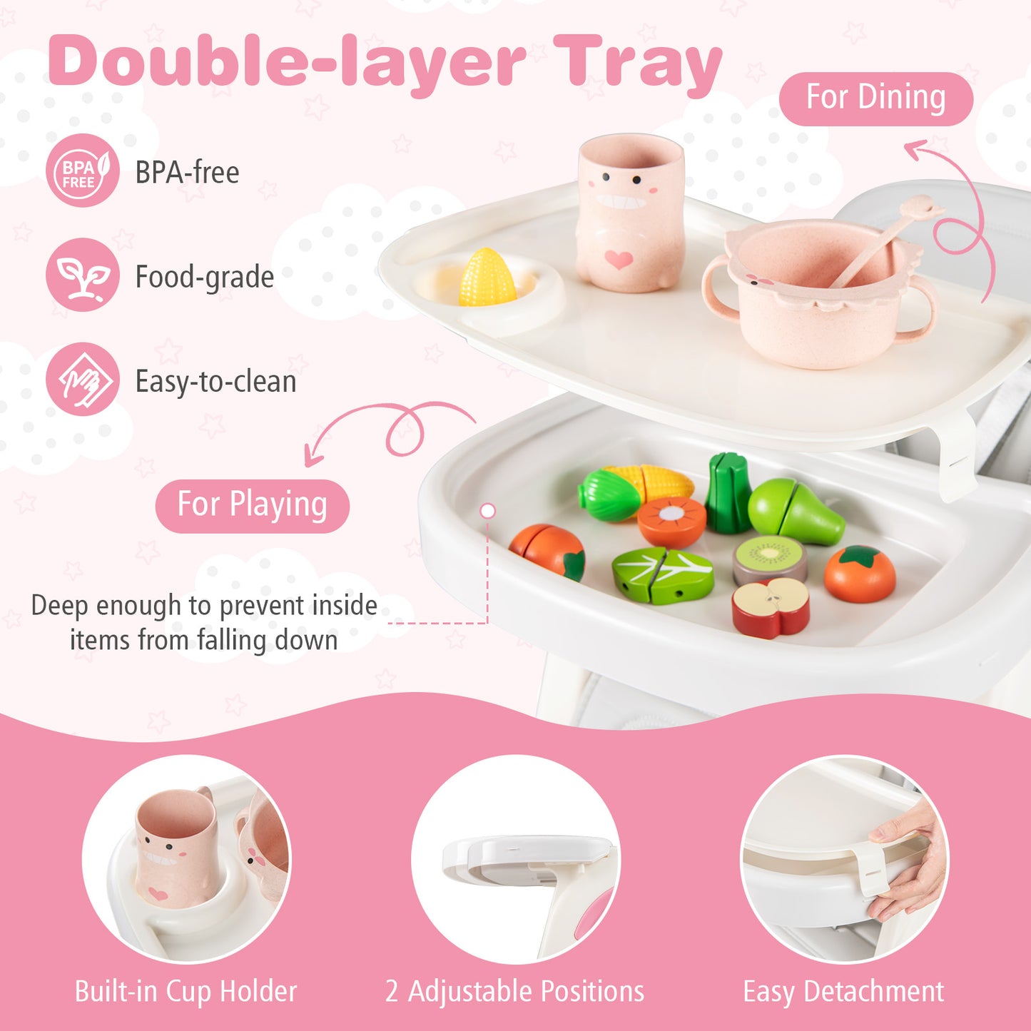 Convertible Baby High Chair with Adjustable Backrest & Tray