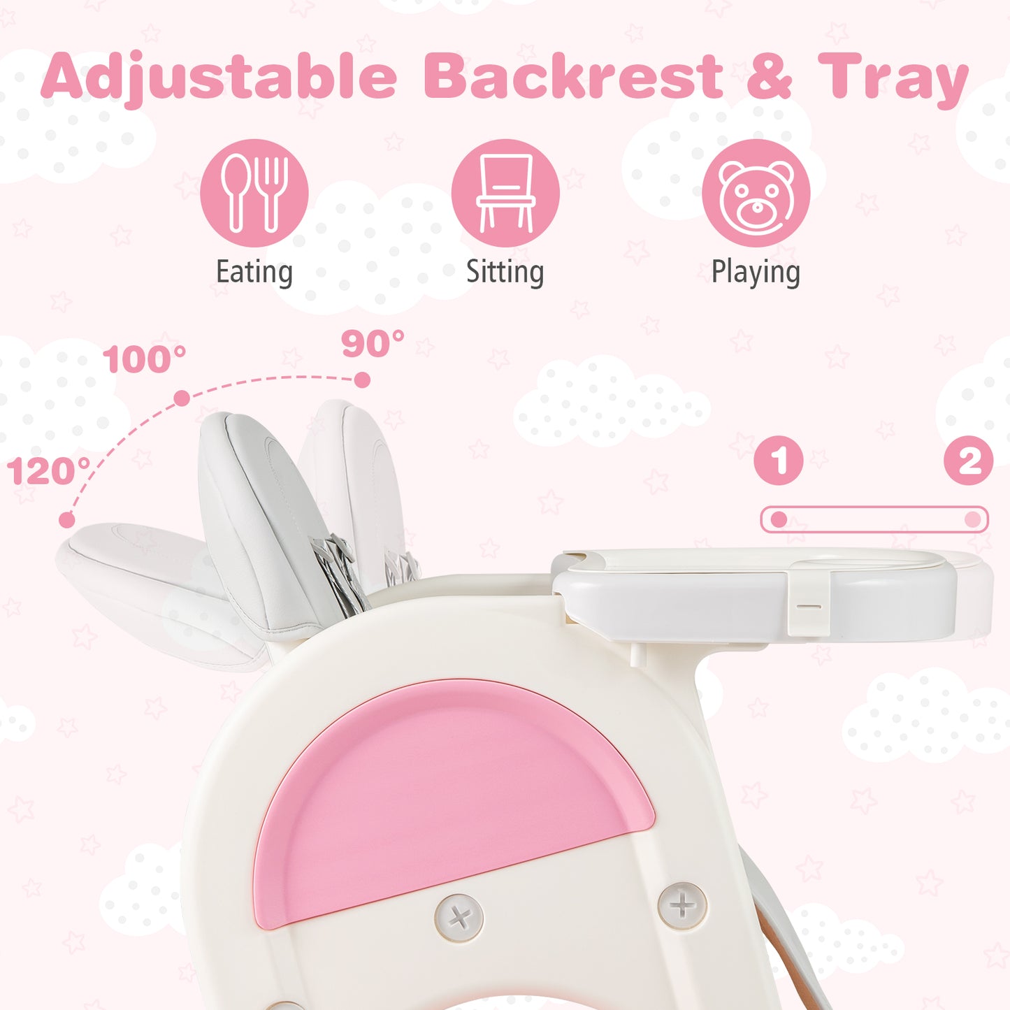 Convertible Baby High Chair with Adjustable Backrest & Tray