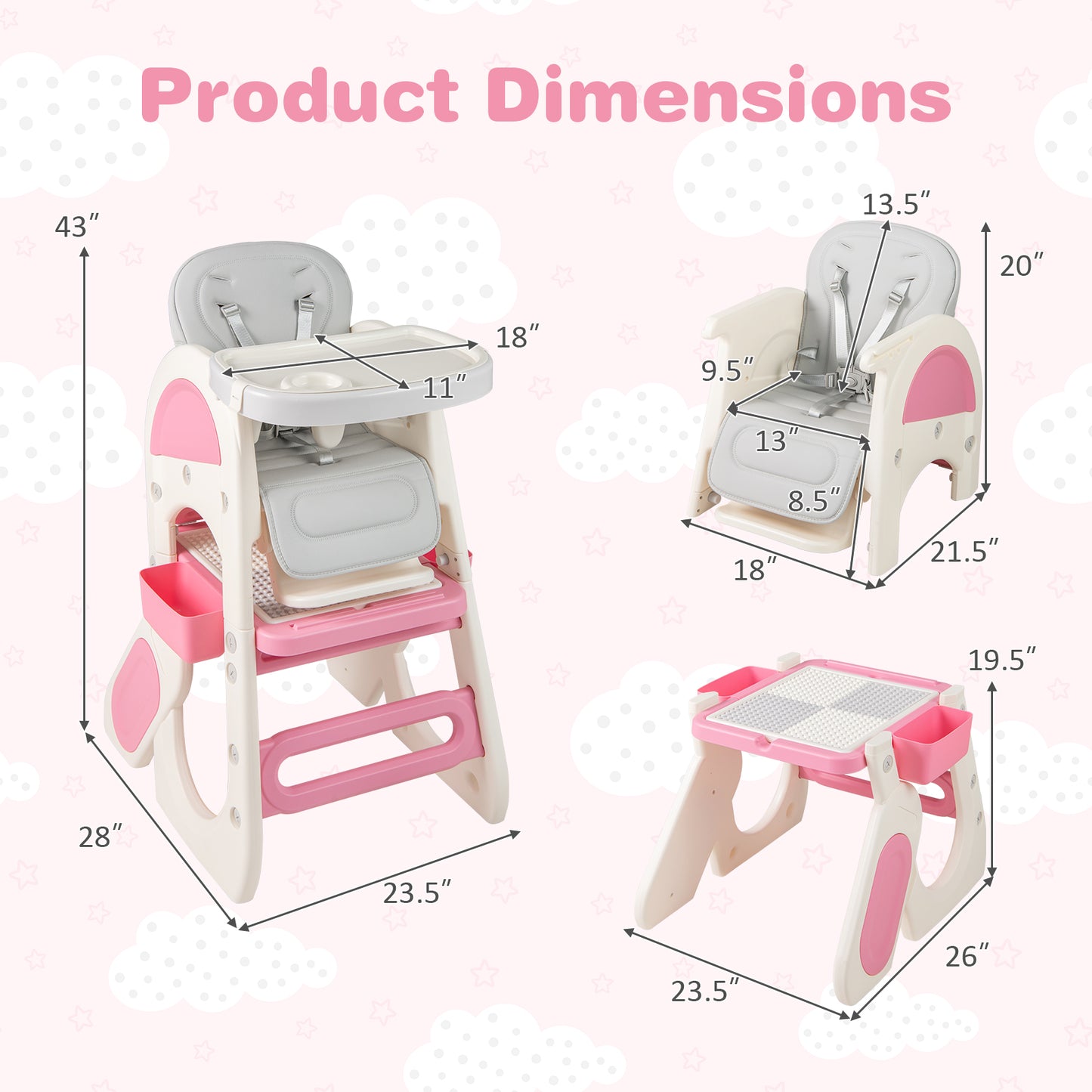 Convertible Baby High Chair with Adjustable Backrest & Tray