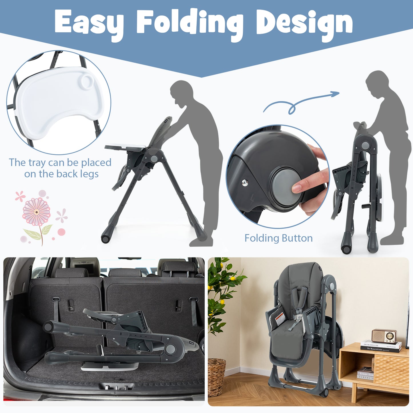 3-in-1 Convertible Baby High Chair with Adjustable Height