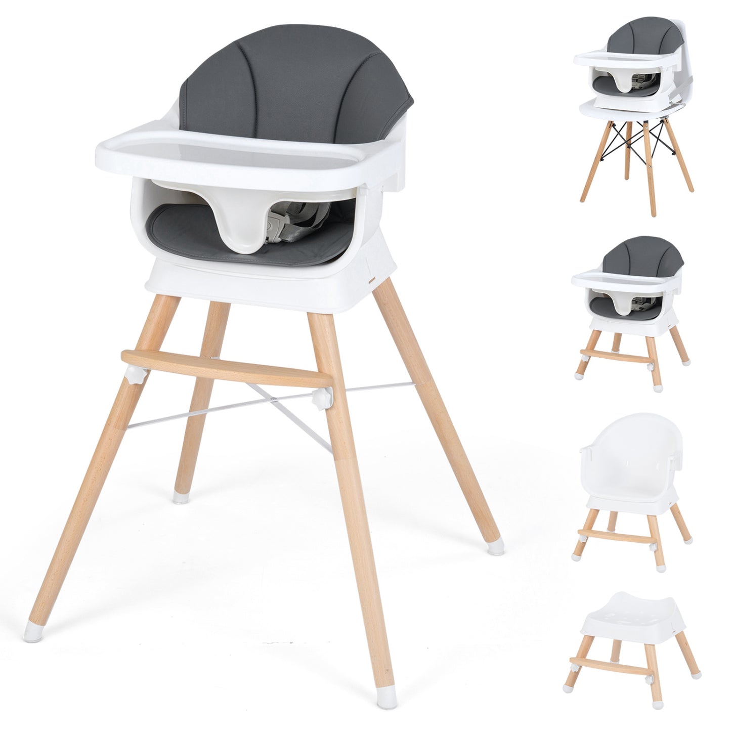 Convertible Wood High Chair with Adjustable Tray