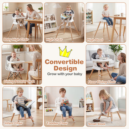 Convertible Wood High Chair with Adjustable Tray