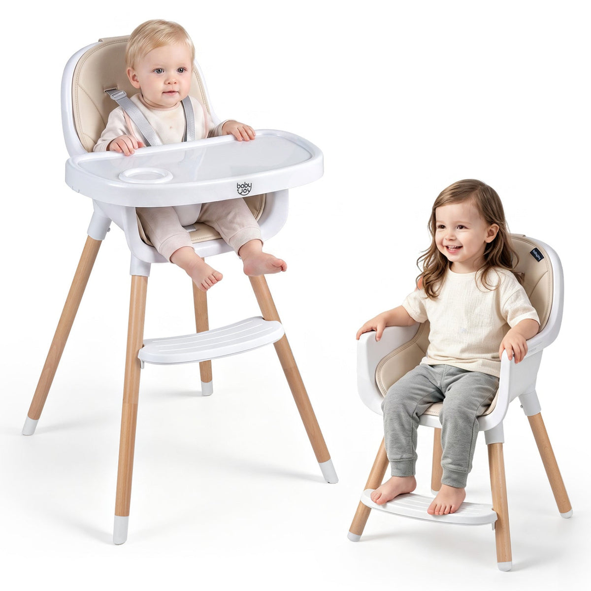 Convertible High Chair with 5-Point Harness - Beige