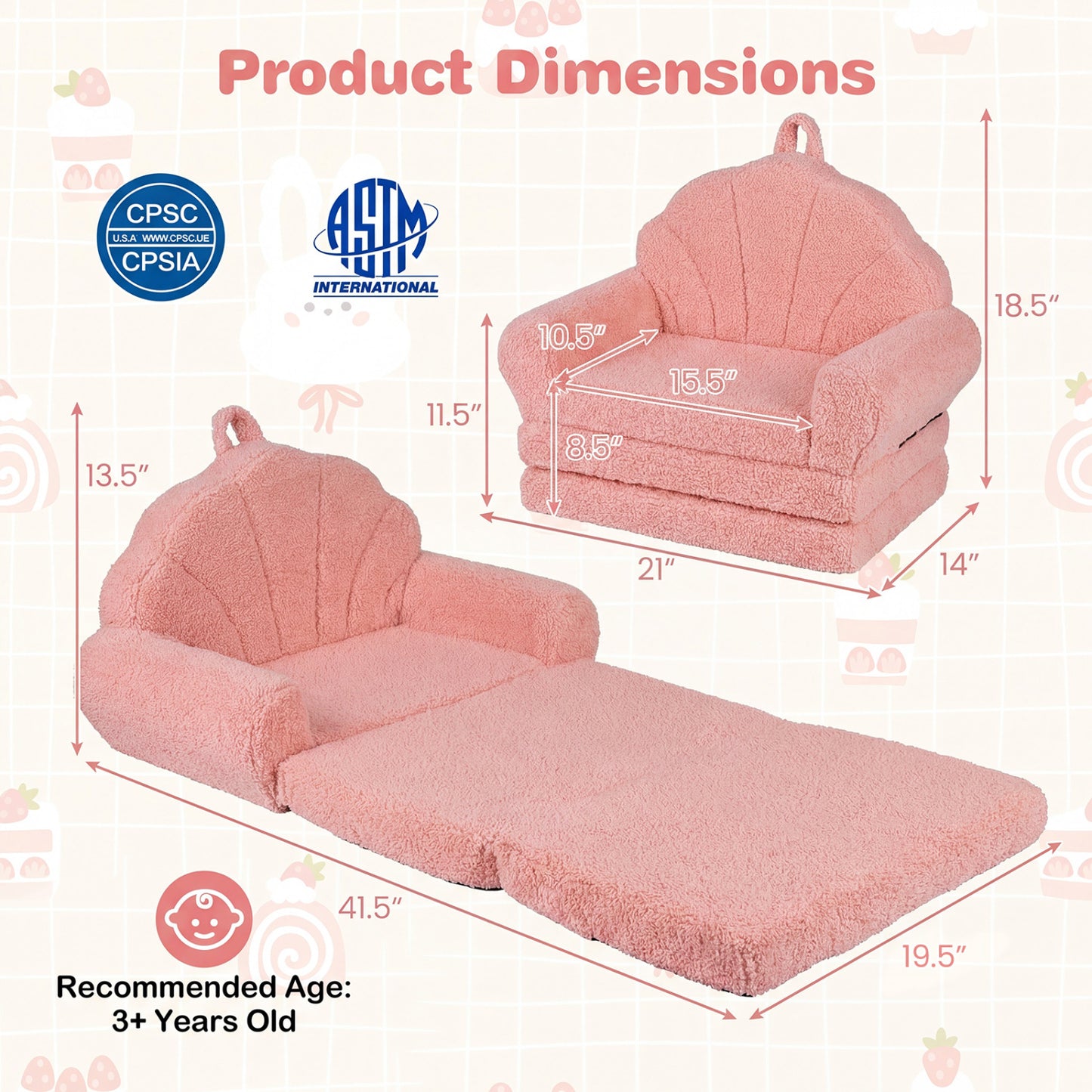 Convertible Kids Sofa 2-in-1 Fold Out Toddler Chair