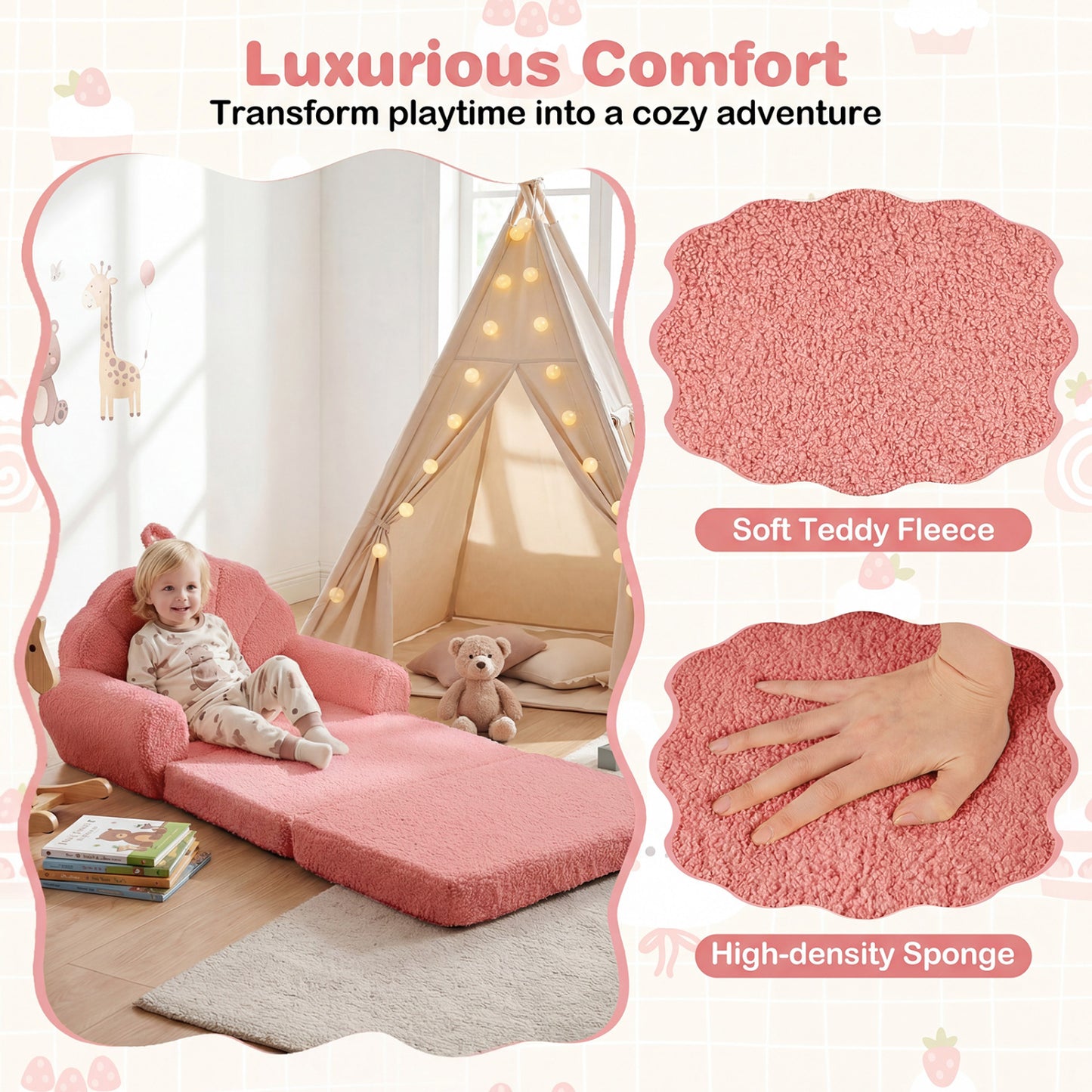 Convertible Kids Sofa 2-in-1 Fold Out Toddler Chair