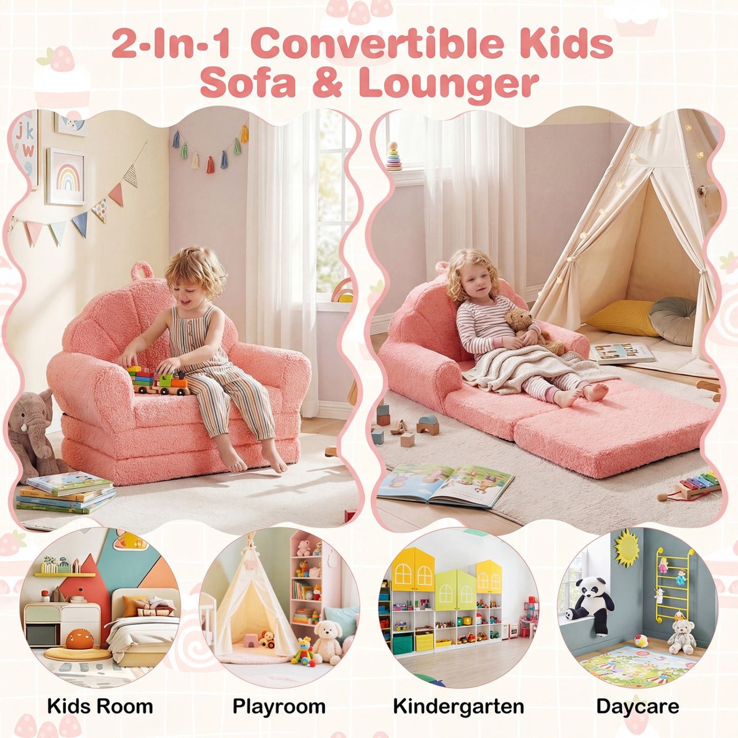 Convertible Kids Sofa 2-in-1 Fold Out Toddler Chair