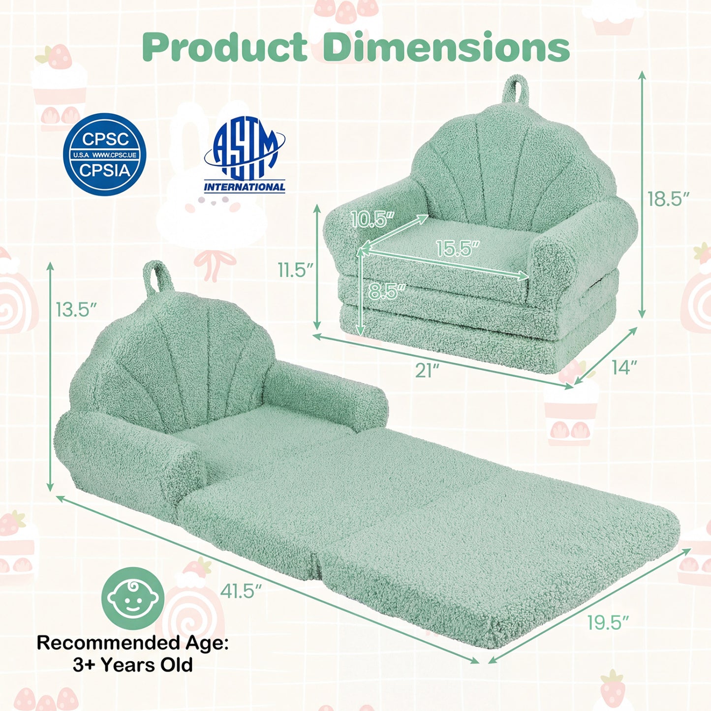 Convertible Kids Sofa 2-in-1 Fold Out Toddler Chair