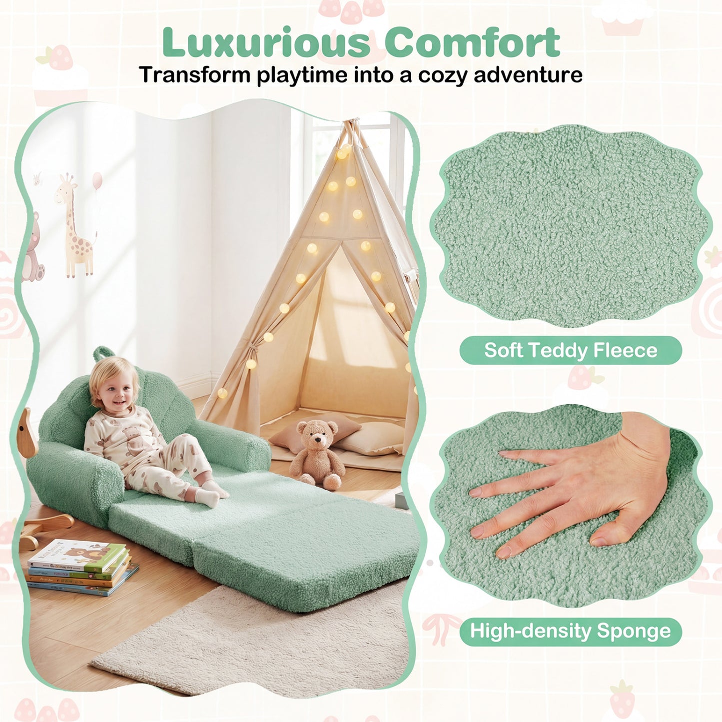 Convertible Kids Sofa 2-in-1 Fold Out Toddler Chair