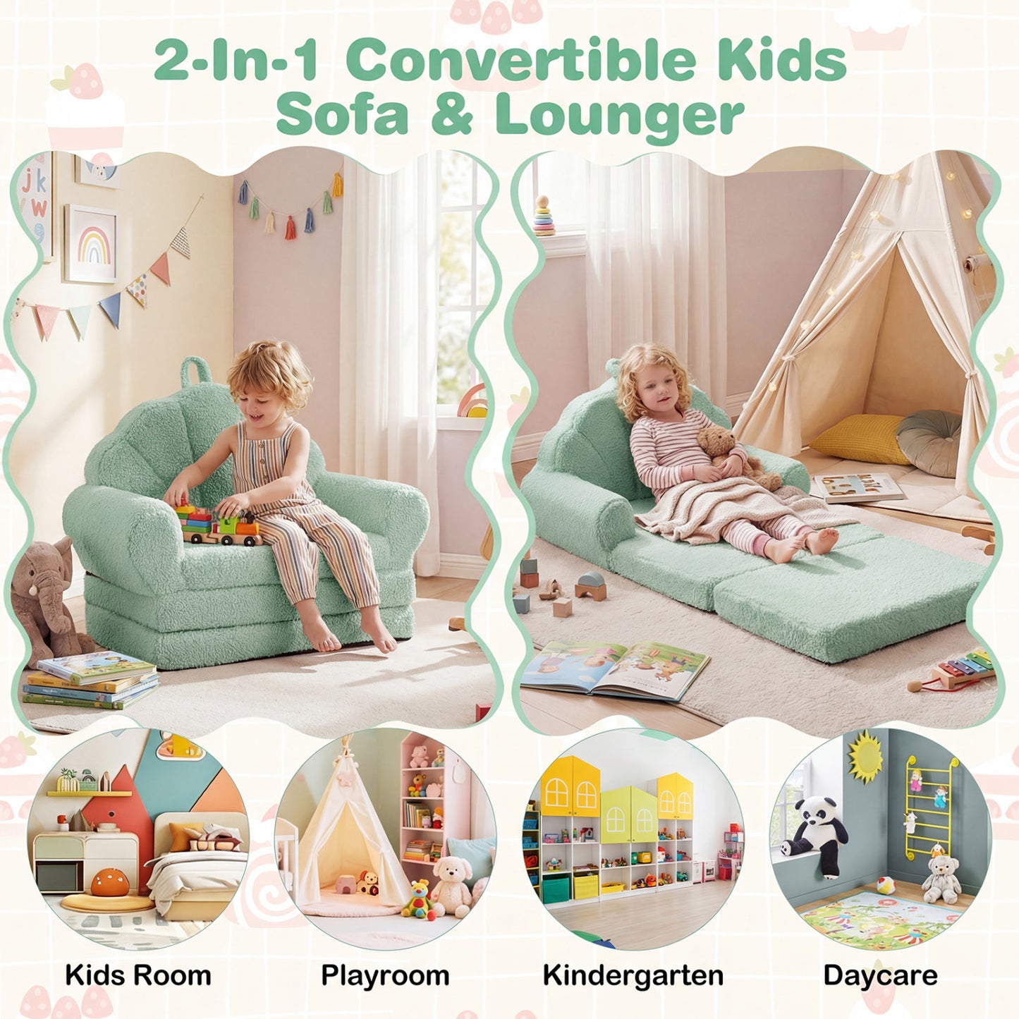 Convertible Kids Sofa 2-in-1 Fold Out Toddler Chair