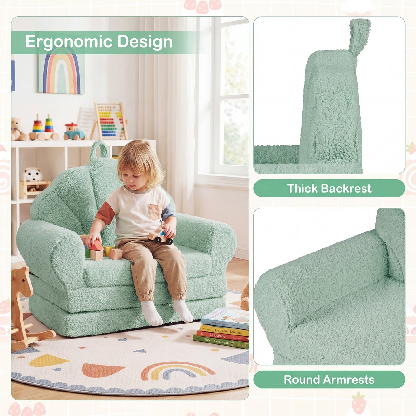 Convertible Kids Sofa 2-in-1 Fold Out Toddler Chair