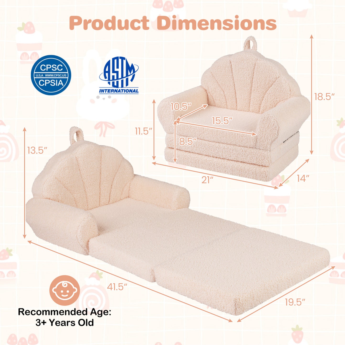 Convertible Kids Sofa 2-in-1 Fold Out Toddler Chair