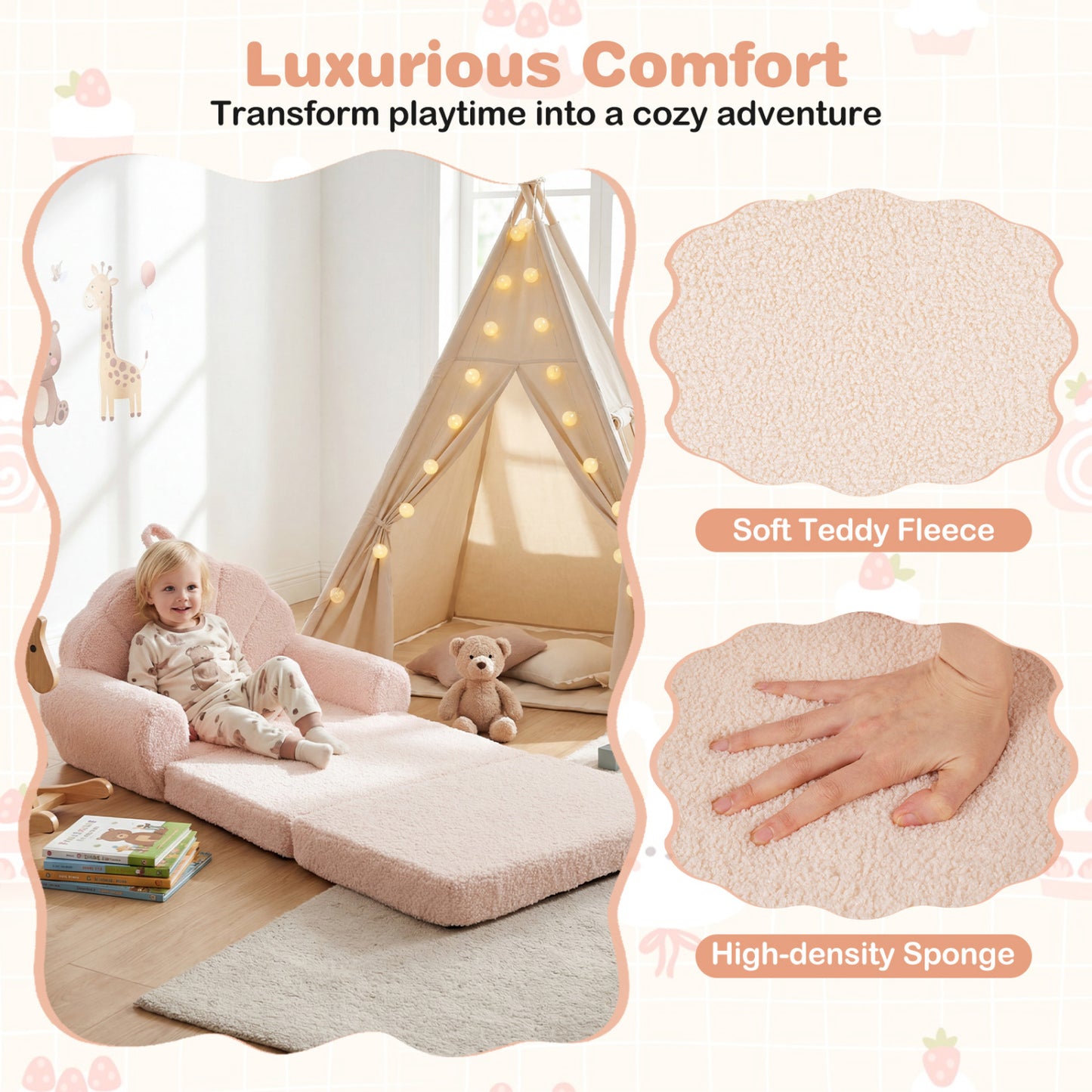 Convertible Kids Sofa 2-in-1 Fold Out Toddler Chair