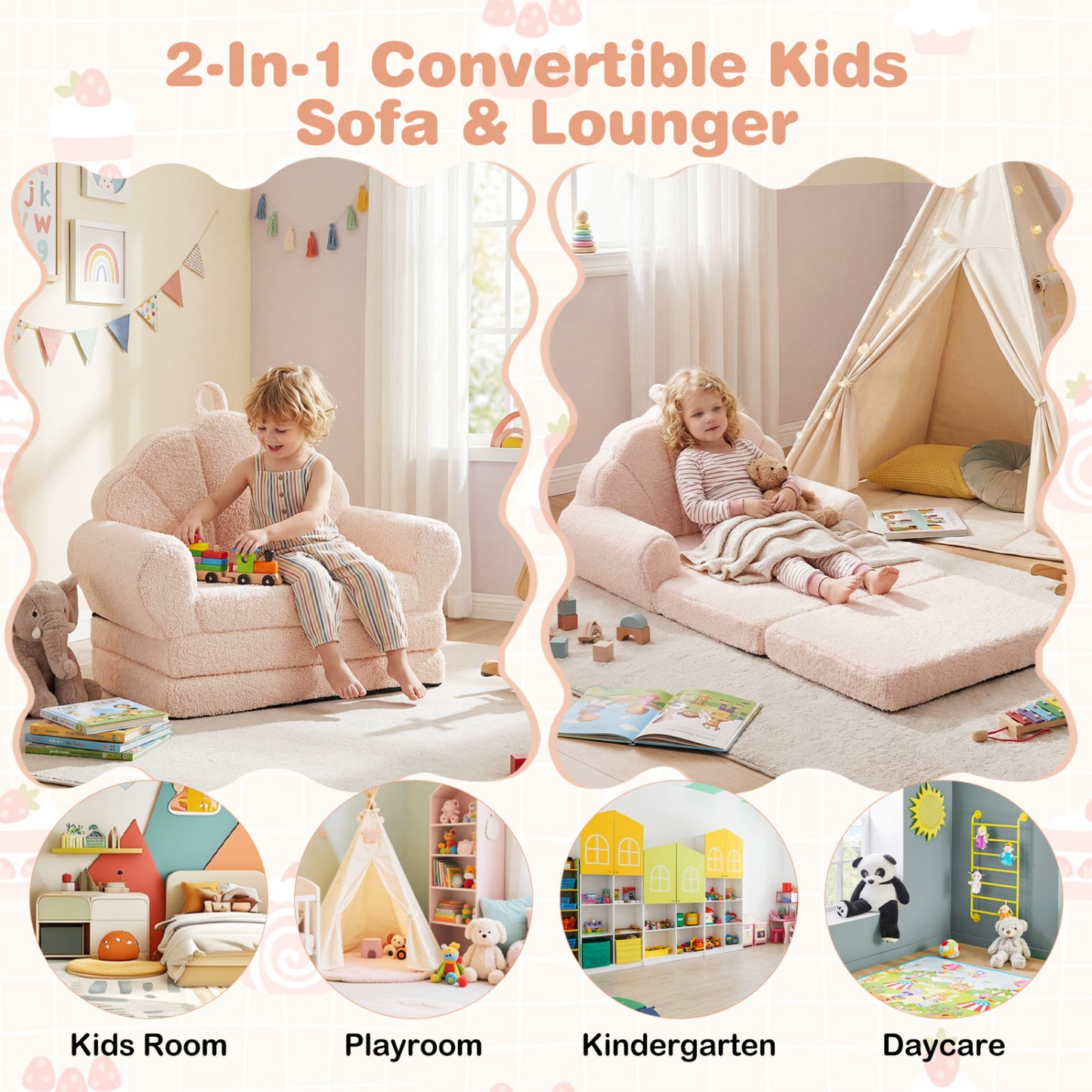 Convertible Kids Sofa 2-in-1 Fold Out Toddler Chair