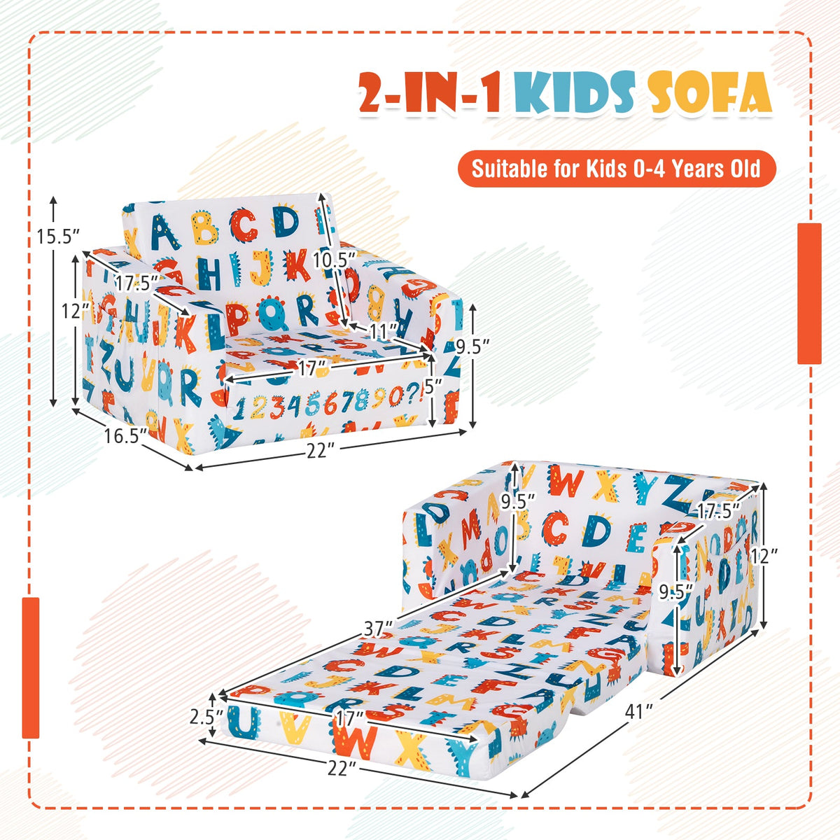 2-in-1 Convertible Kids Sofa with Velvet Fabric