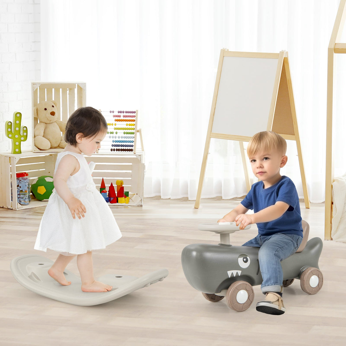Convertible Rocking Horse and Sliding Car with Detachable Balance Board