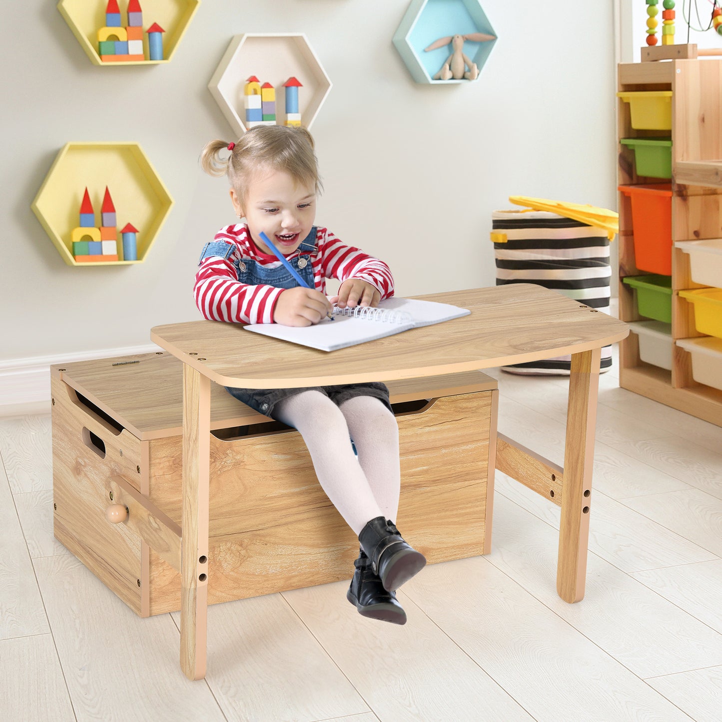 Kids Convertible Storage Bench Activity Table and Chair Set