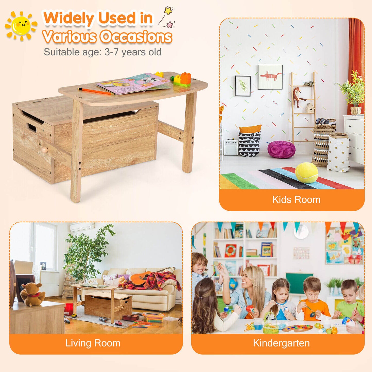 Kids Convertible Storage Bench Activity Table and Chair Set