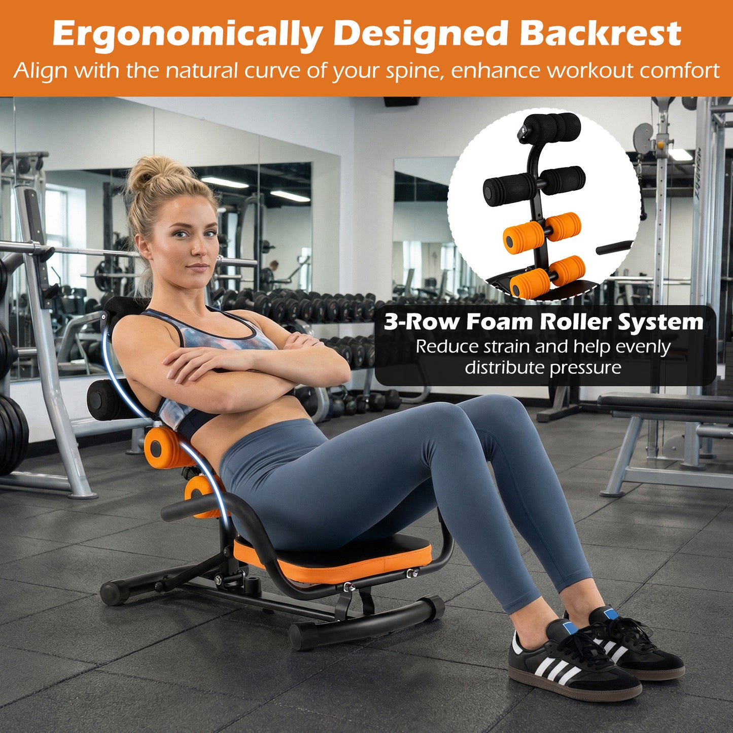 Abdominal Crunch Trainer Bench with 3 Adjustable Heights