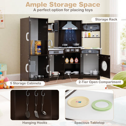 Corner Wooden Play Kitchen with Lights and Sounds Large Pretend Play Kitchen Set