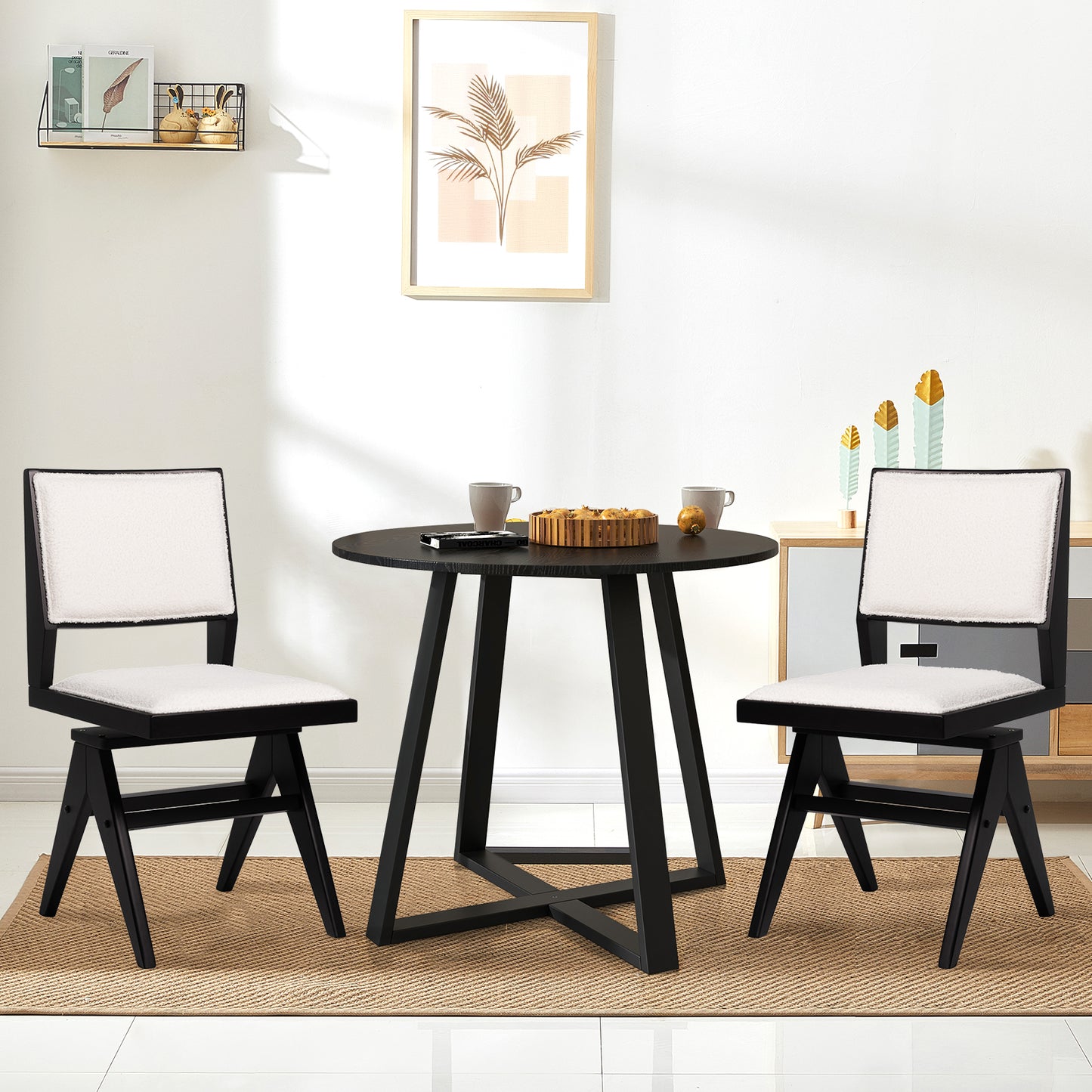 Swivel Dining Chairs Set of 2 with Padded Seat - Black