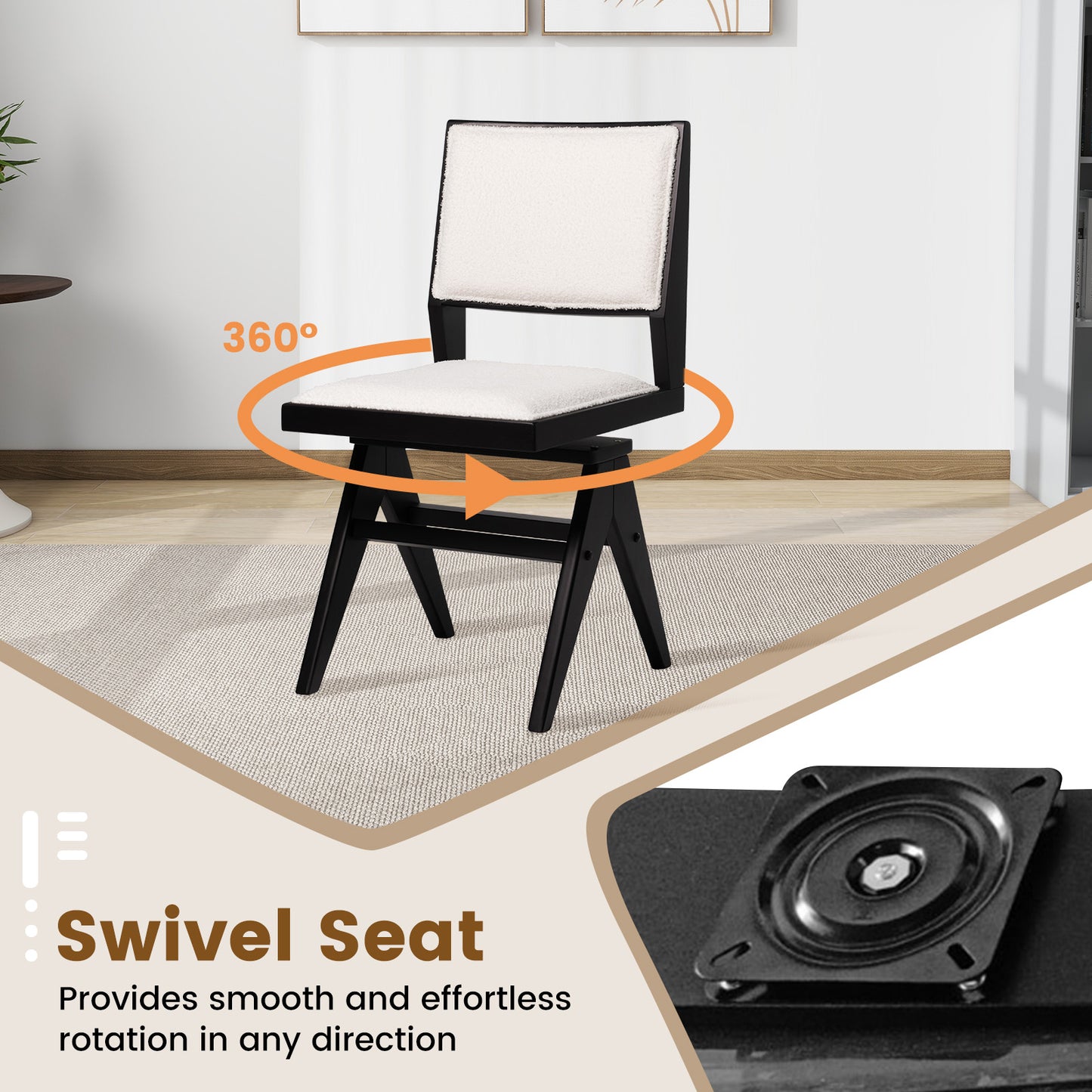 Swivel Dining Chairs Set of 2 with Padded Seat - Black