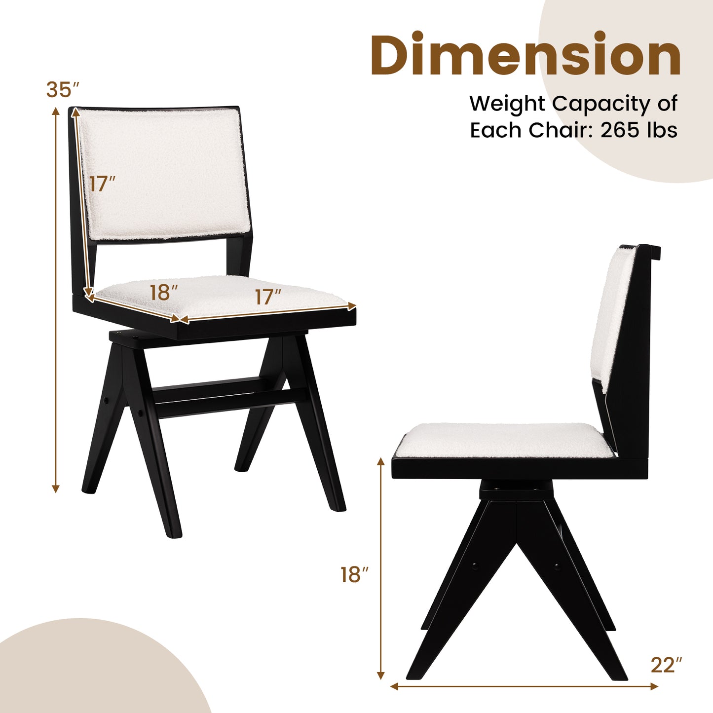 Swivel Dining Chairs Set of 2 with Padded Seat - Black