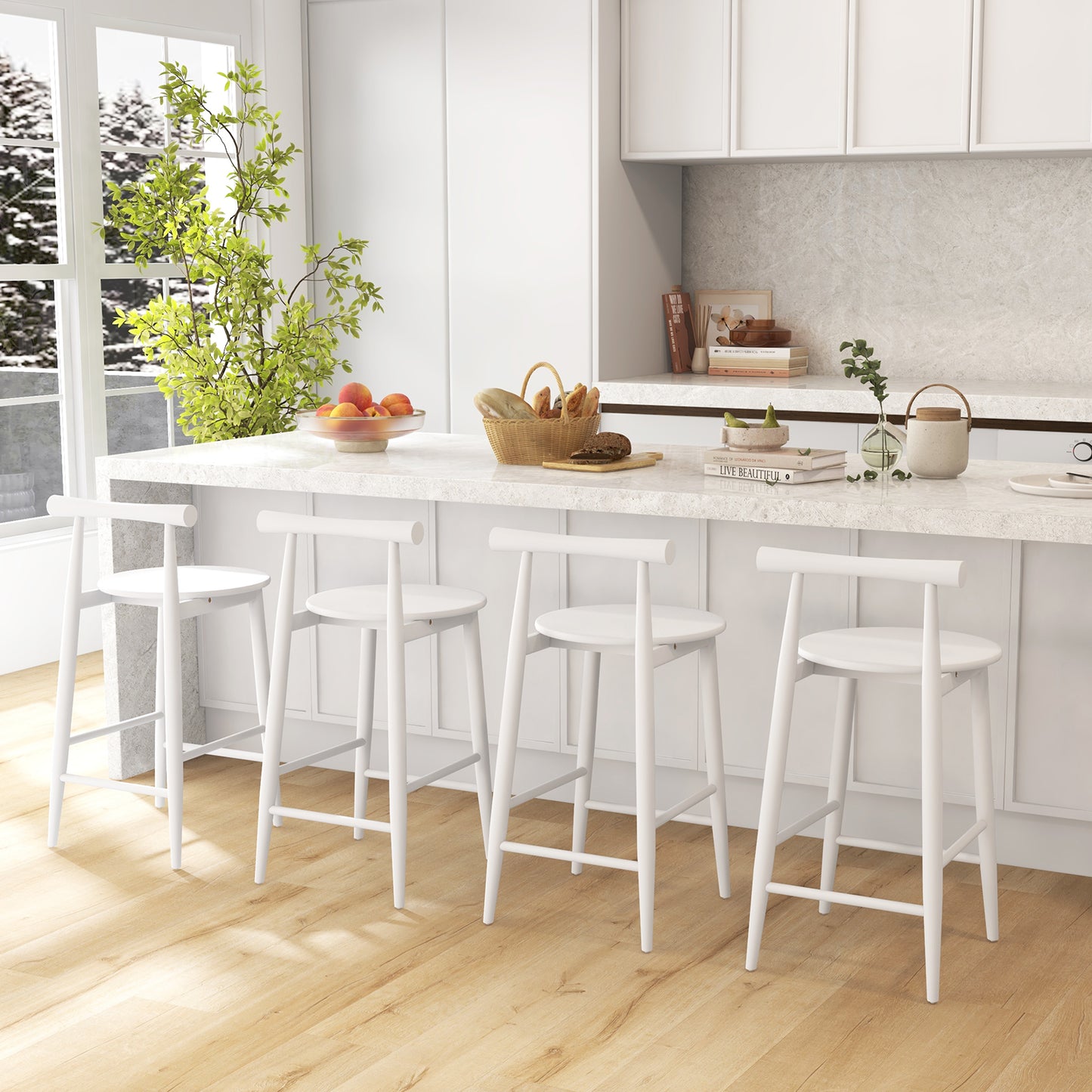 Counter Height Bar Stool with Acacia Wood Frame - 24" Seat