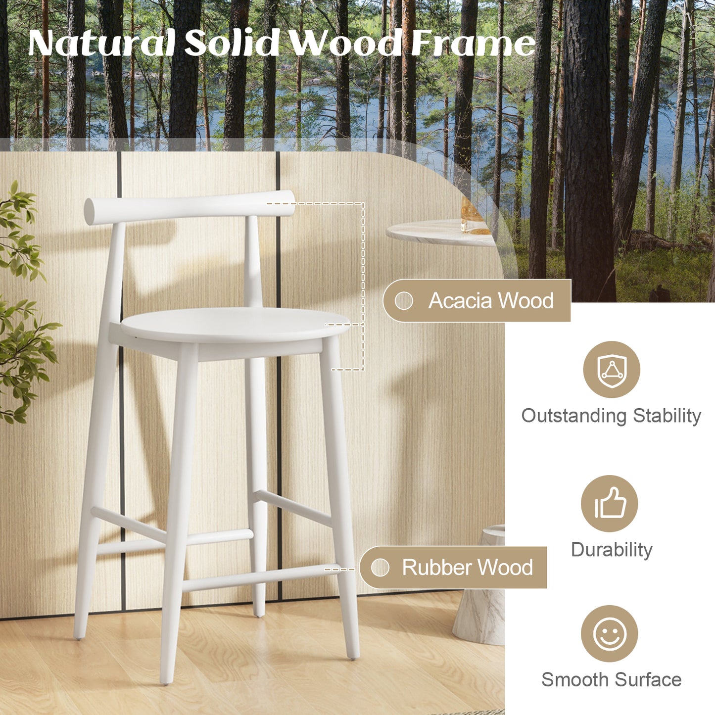 Counter Height Bar Stool with Acacia Wood Frame - 24" Seat