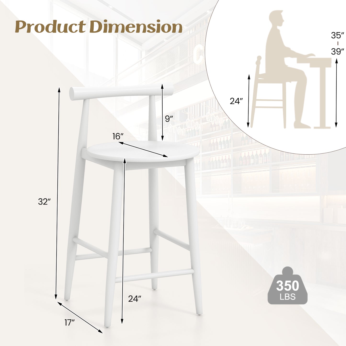 Counter Height Bar Stool with Acacia Wood Frame - 24" Seat