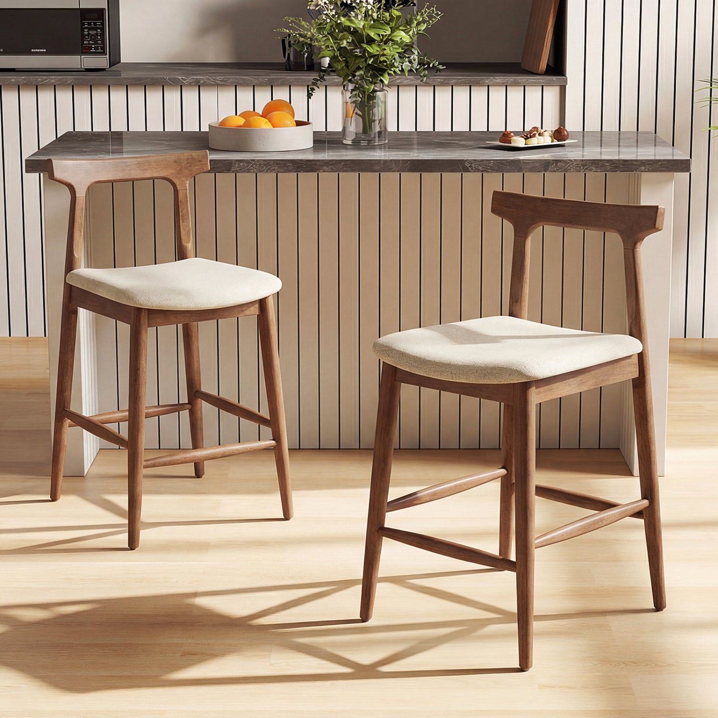 24-Inch Counter Height Bar Stool with Curved Back - Walnut