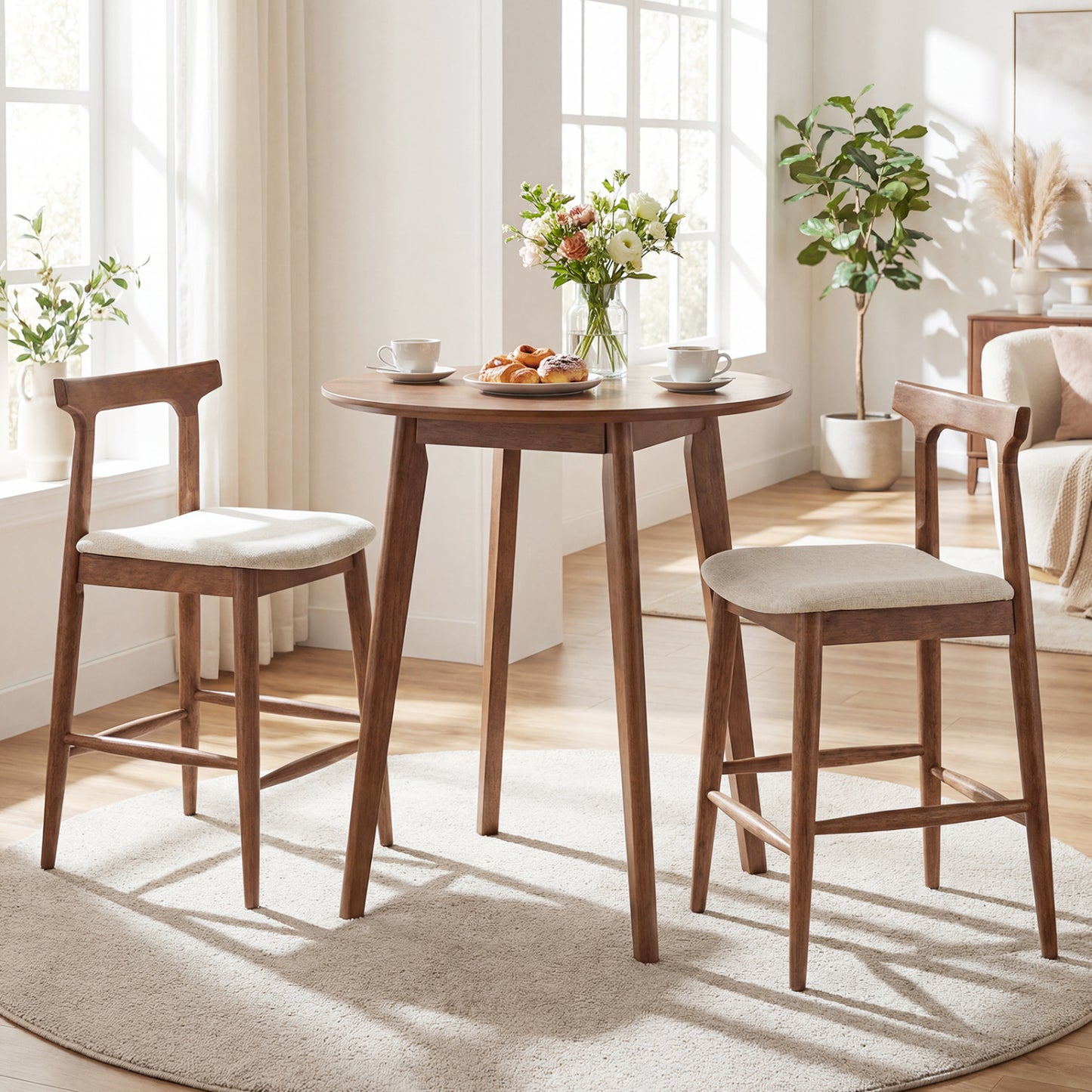24-Inch Counter Height Bar Stool with Curved Back - Walnut