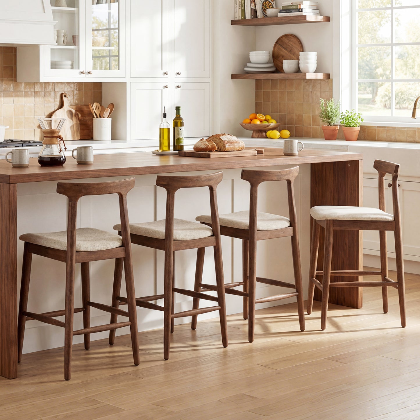 24-Inch Counter Height Bar Stool with Curved Back - Walnut