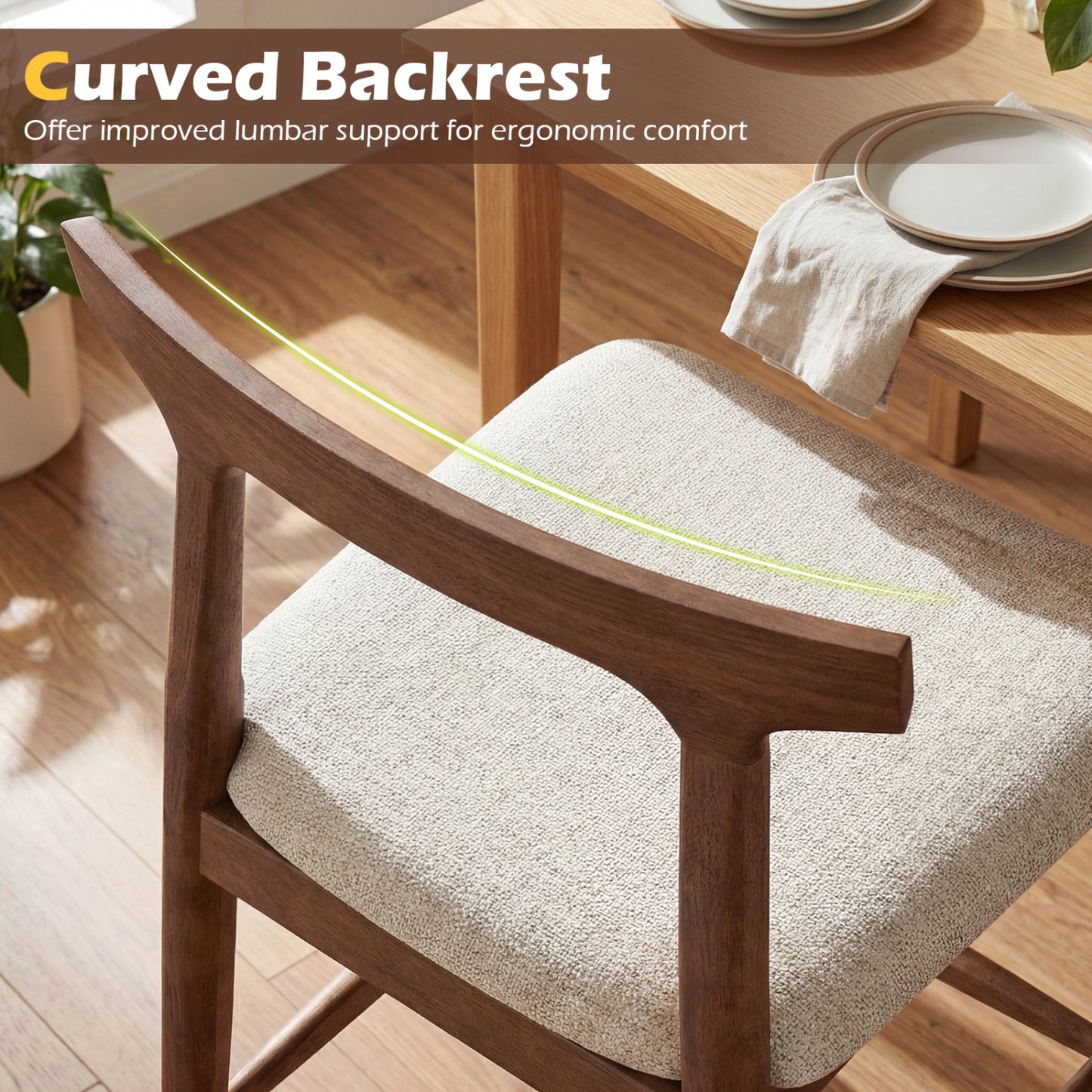 24-Inch Counter Height Bar Stool with Curved Back - Walnut