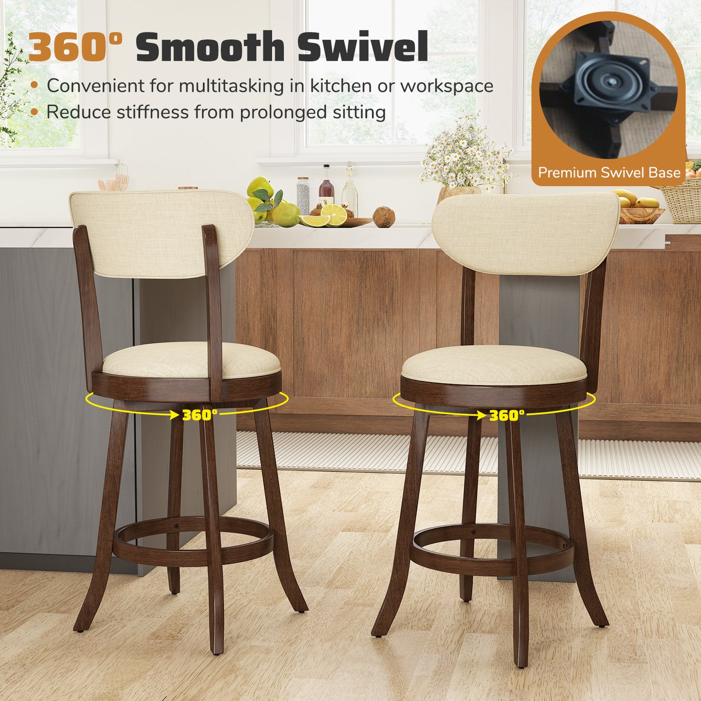 Counter Height Swivel Bar Stools Set of 2 with Padded Seat