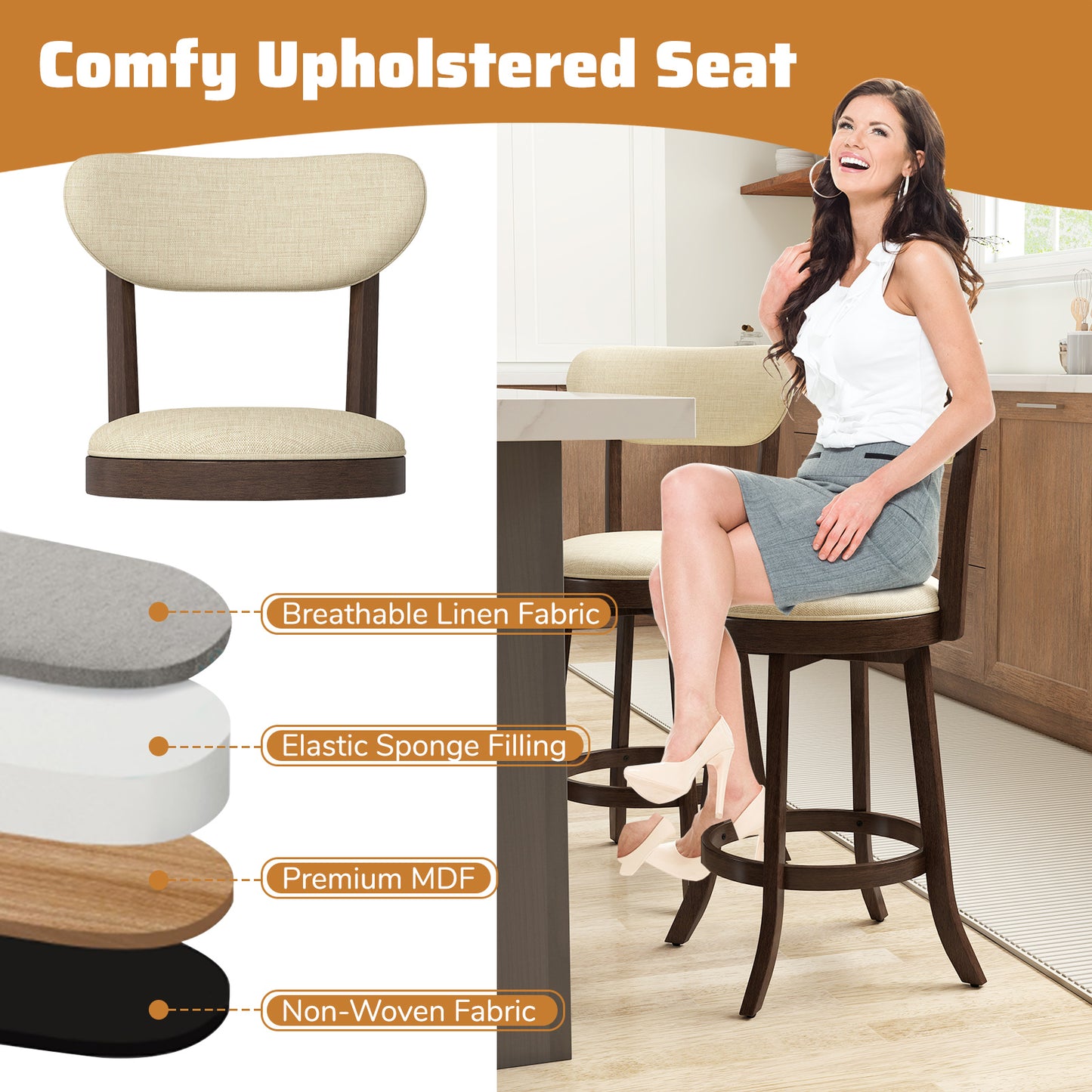 Counter Height Swivel Bar Stools Set of 2 with Padded Seat