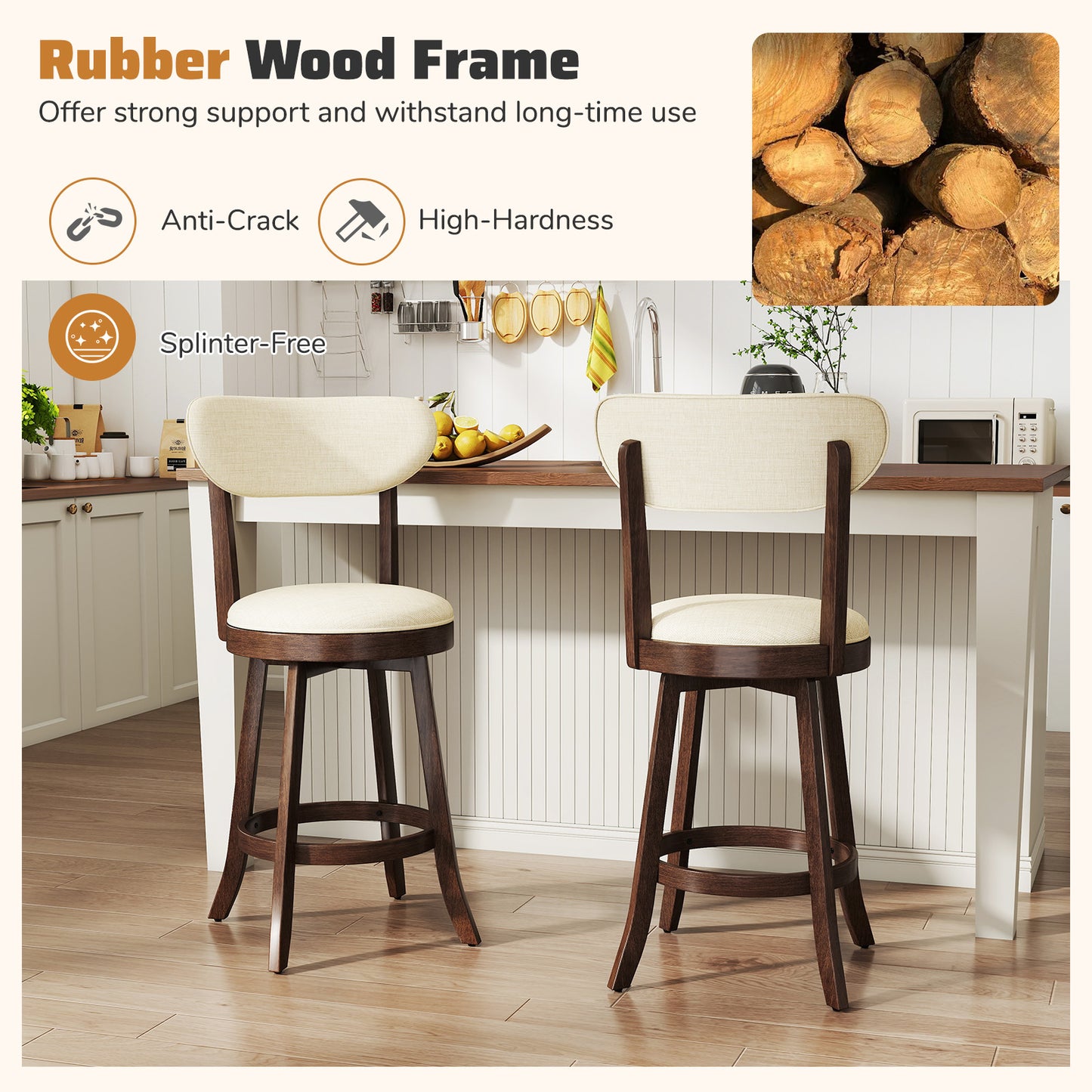 Counter Height Swivel Bar Stools Set of 2 with Padded Seat