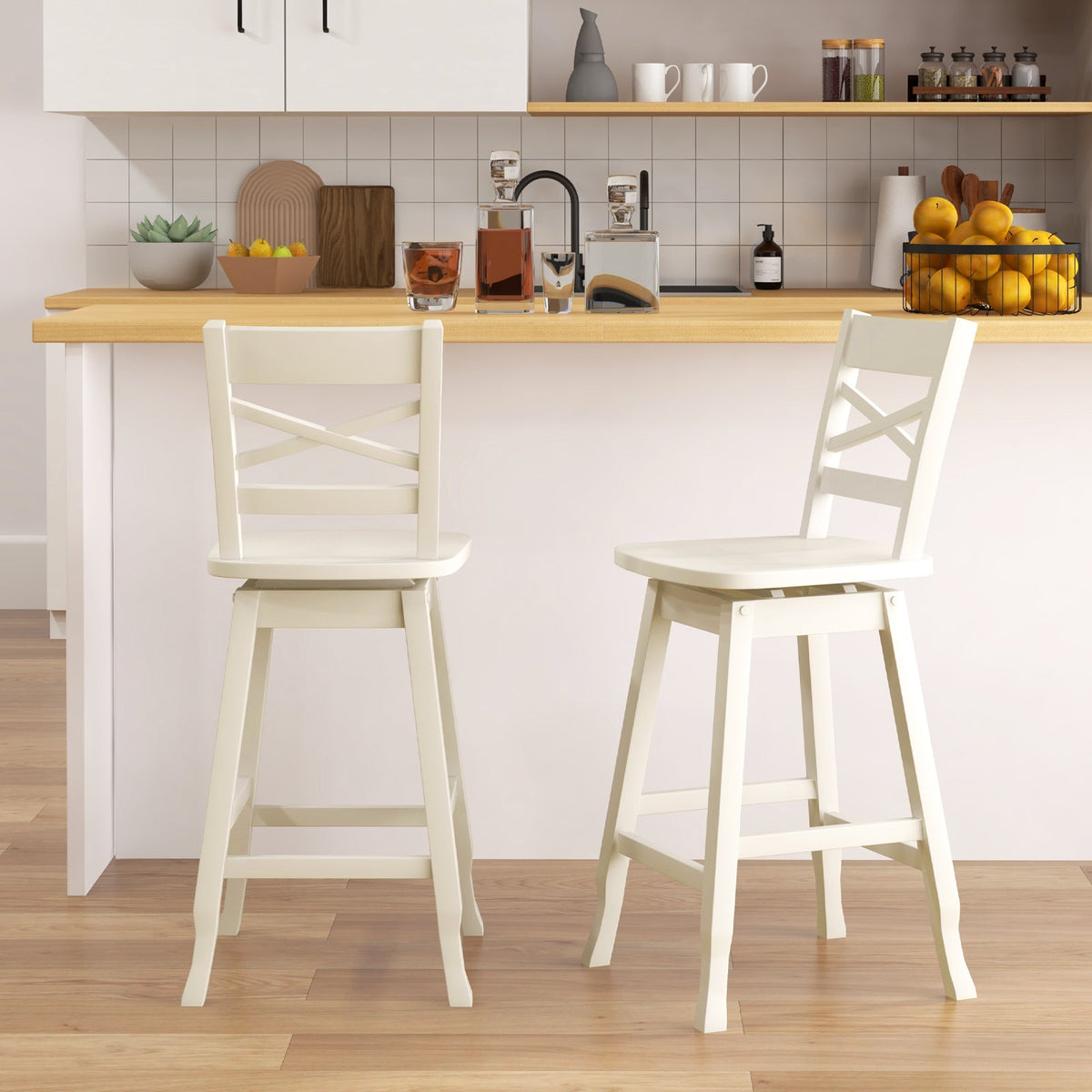 Swivel 24-Inch Counter Height Stool Set of 2 with Inclined Backrest