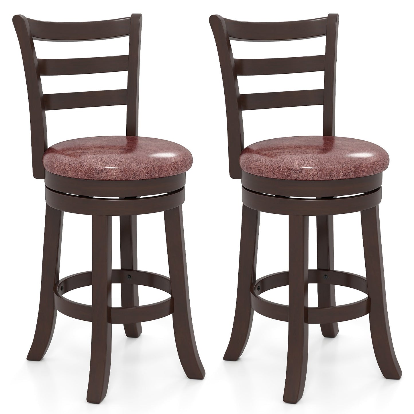Counter Height Swivel Barstools Set of 2 with Faux Leather Seat and Wrap-around Footrest