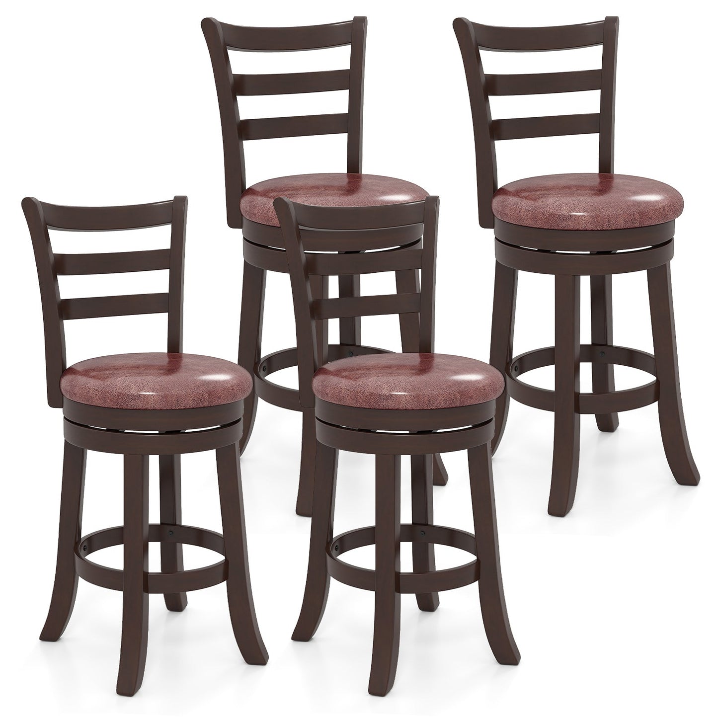 Counter Height Swivel Barstools Set of 2 with Faux Leather Seat and Wrap-around Footrest