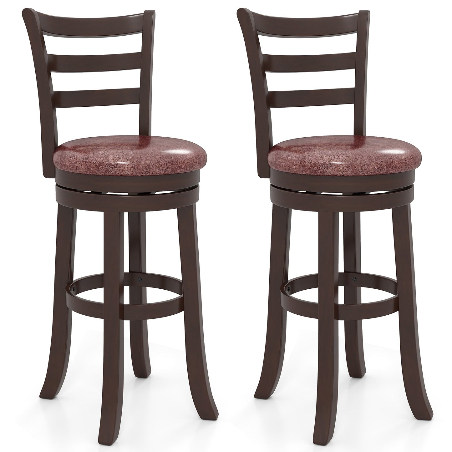 Counter Height Swivel Barstools Set of 2 with Faux Leather Seat and Wrap-around Footrest