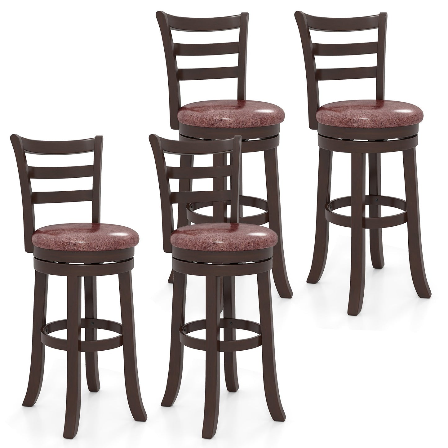 Counter Height Swivel Barstools Set of 2 with Faux Leather Seat and Wrap-around Footrest