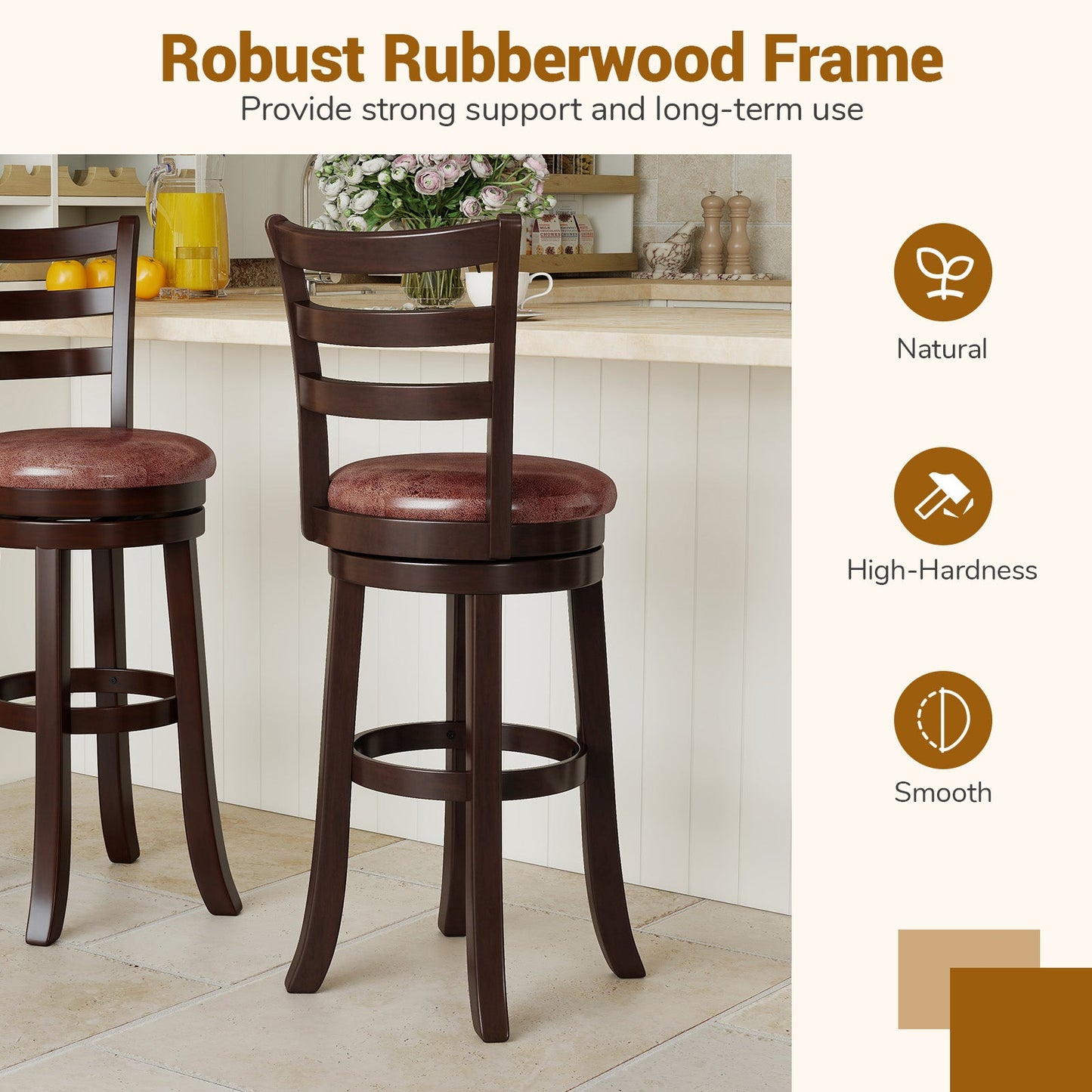 Counter Height Swivel Barstools Set of 2 with Faux Leather Seat and Wrap-around Footrest