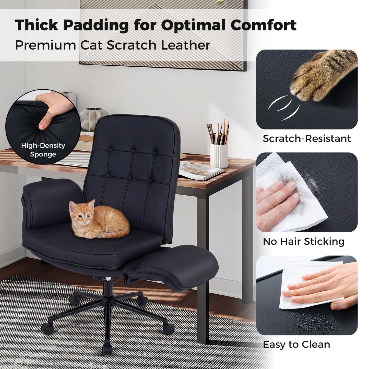 Adjustable Swivel Office Chair with 5-Position Armrests