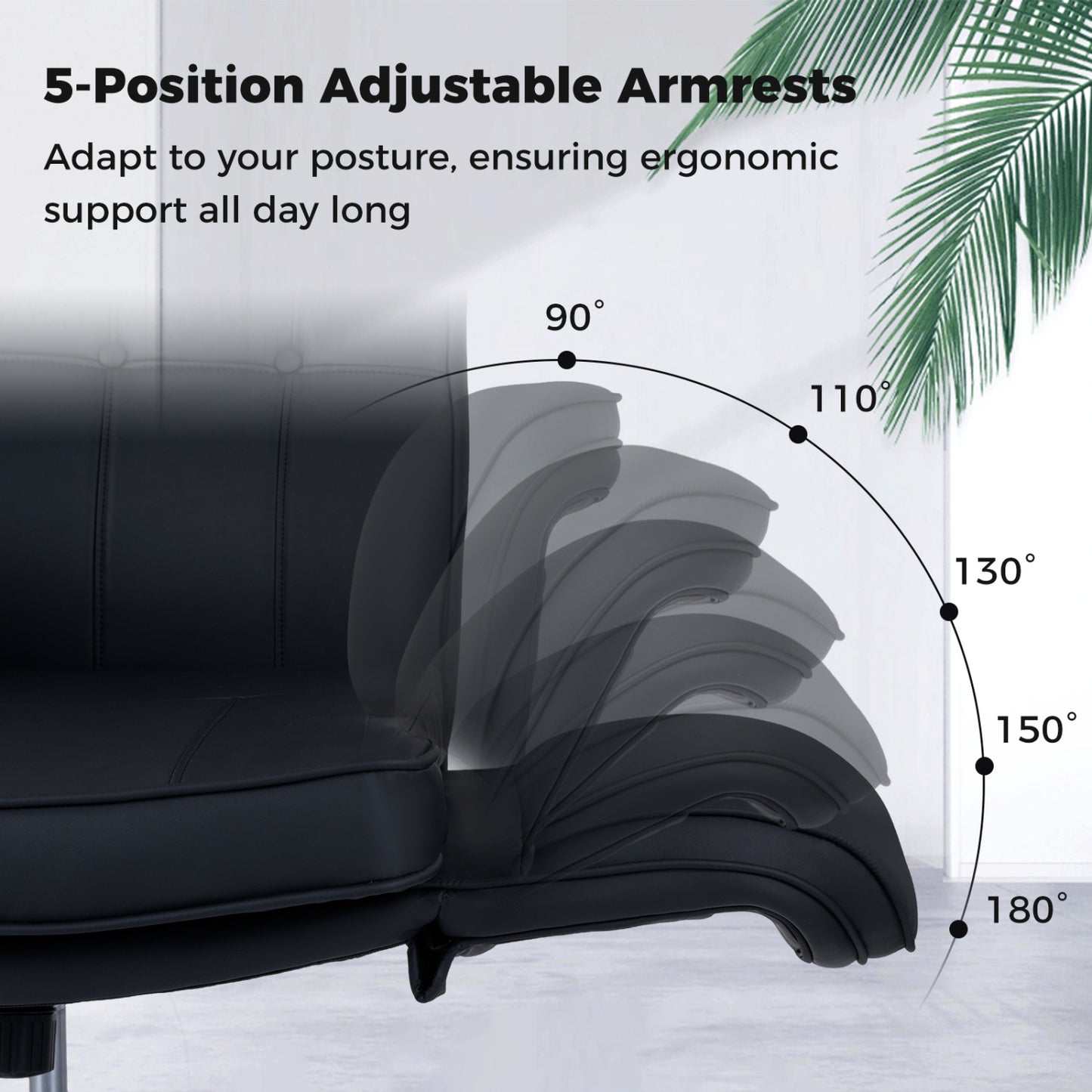 Adjustable Swivel Office Chair with 5-Position Armrests