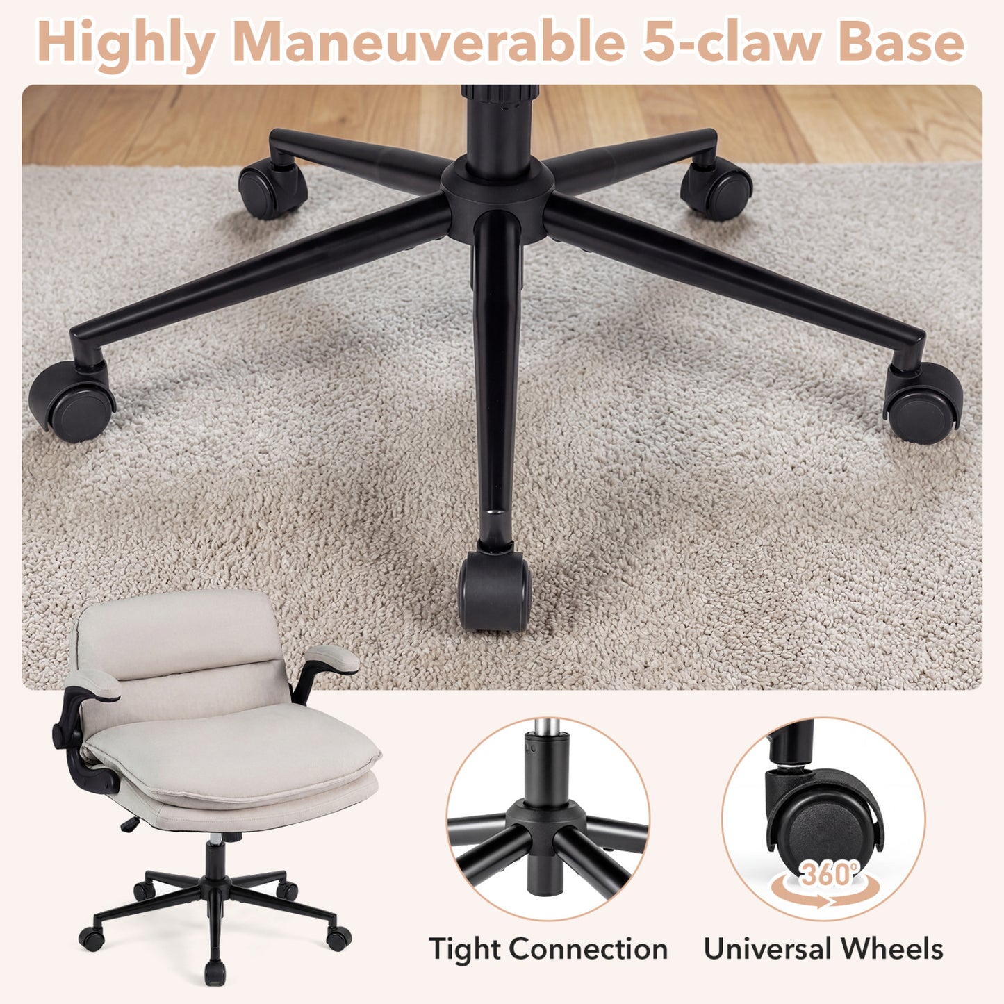 Criss Cross Office Chair with Flip-Up Arms and Wheels