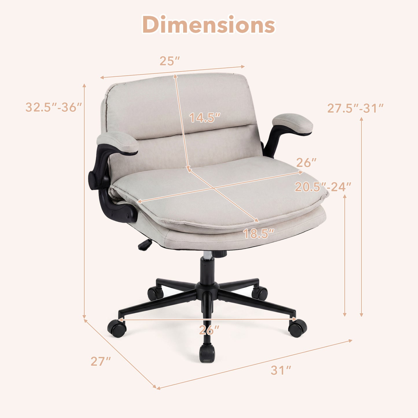 Criss Cross Office Chair with Flip-Up Arms and Wheels