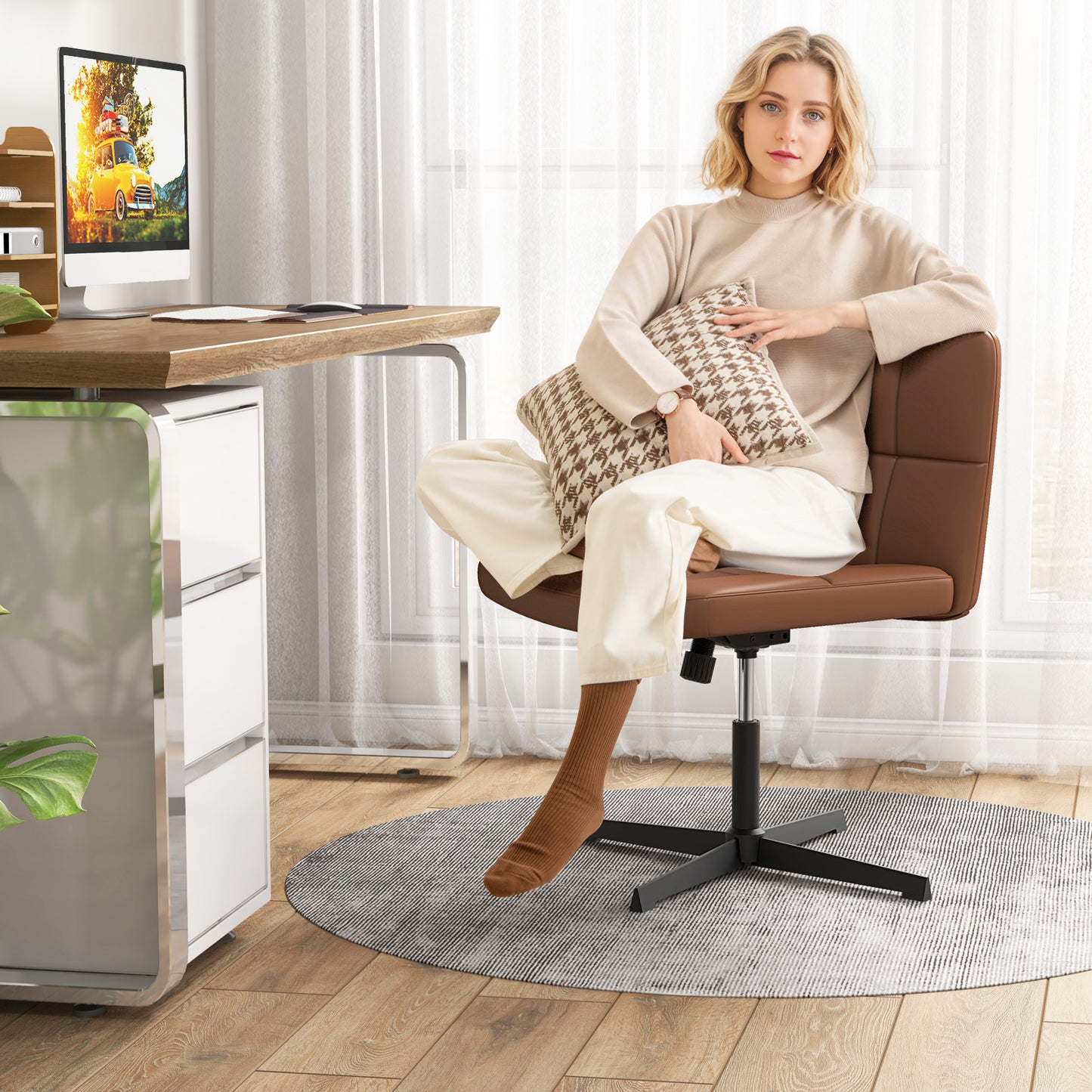 Upholstered Armless Office Chair with Oversized U-Shaped Seat