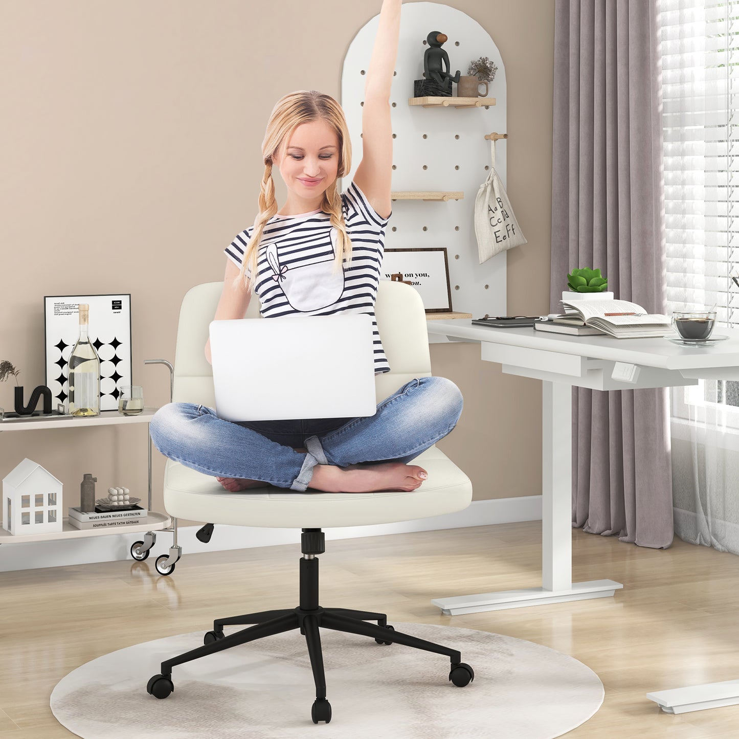 Armless Desk Chair with Wheels - Height Adjustable